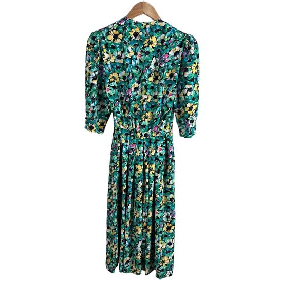 Vintage 80s Amandine Paris Floral Button Front Viscose Midi Dress (38) S XS - Picture 3 of 15